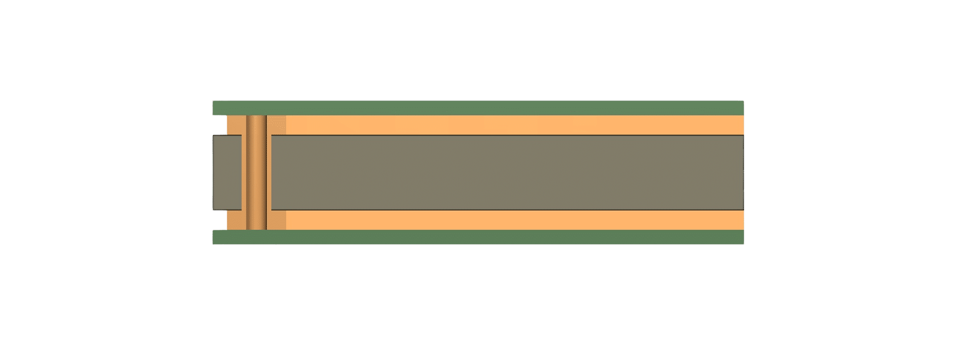 Cross-section diagram of a 2-layer printed circuit board (PCB) showing its internal structure.