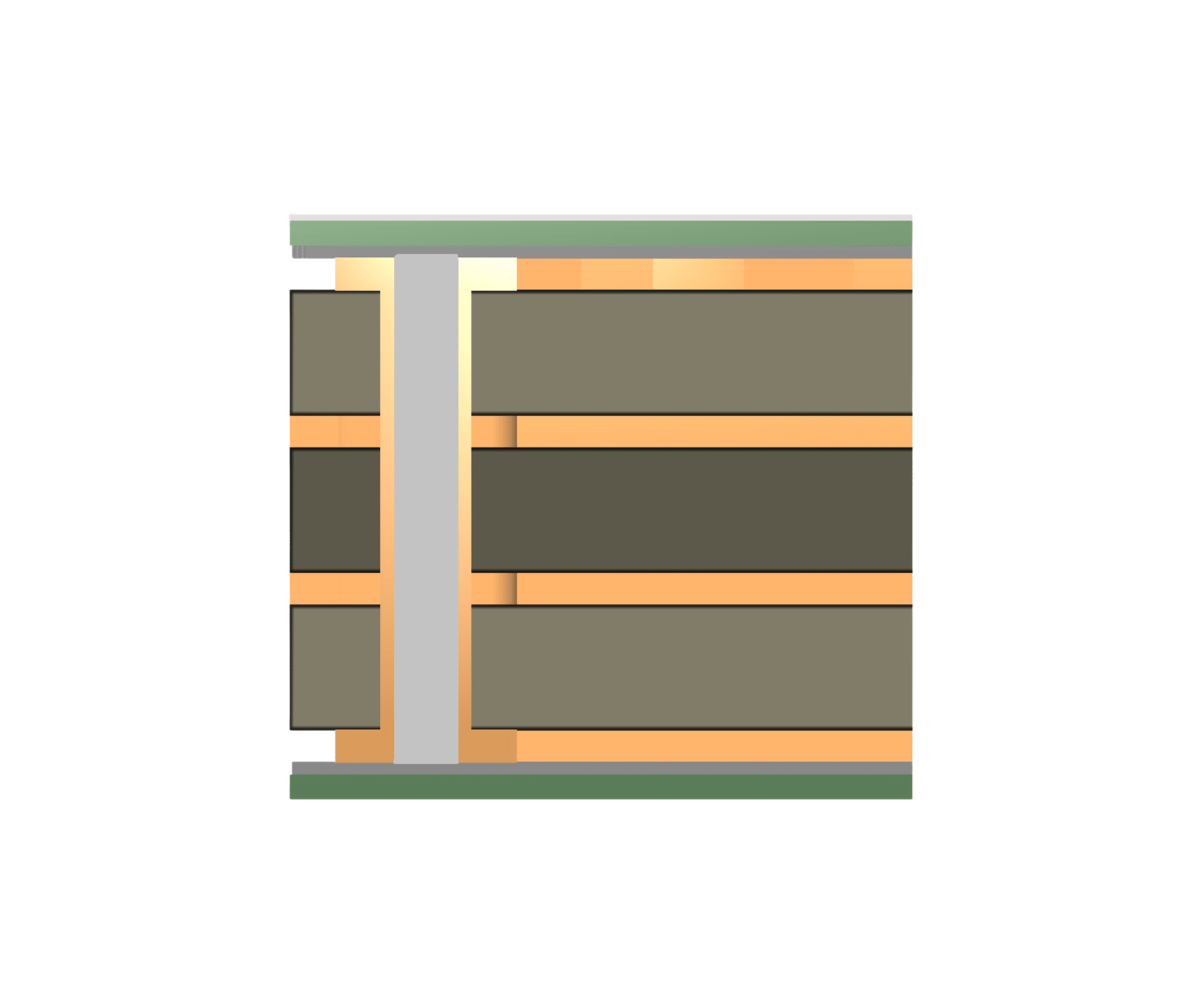Cross-section diagram of a PCB showing a resin-filled via.